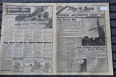 Newspaper - The Sun Newspaper dated 27/9/1944, Arnhem Skytroopers Fight On For Relief Bid - Red Army Poised For Battle of Riga - Burma: The Forgotten War