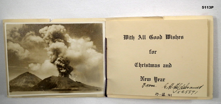 Folding Christmas Card inside with a photo of a Volcano.