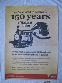 Poster: railway anniversary, You're invited to celebrate 150 years of Ballarat trains, 2012