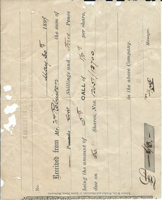 Receipt from Grassmere Gold Mining Company