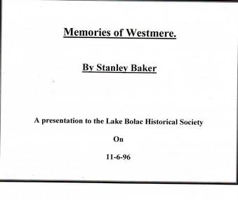 Papers, Westmere Memeries of Stanley Baker
