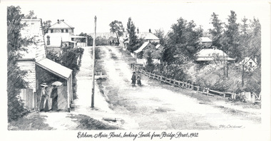 Greeting Card, Bill Caldwell, Eltham Main Road, looking South from Bridge Street, 1902