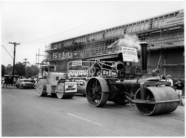 Photograph, Steam Roller and Diesel Roller. Procession of Floats Eltham, 10 Apr 1971
