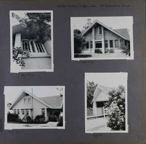 4 photos on page - 3 different outside views showing a close up of one window and 2 different sides of the house with lots of windows;  and one photo of a carport over a lattice garden fence.
