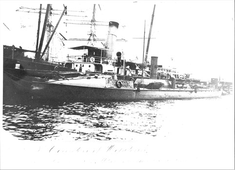 Black & white photograph of the HMVS 1st class Torpedo boat the Countess of Hopetoun