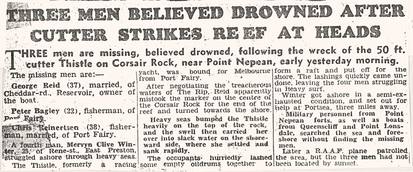 unknown source article re Point Nepean wreckage
