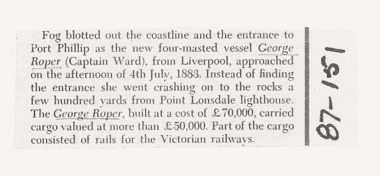 Newspaper - Clippings re George Roper shipwreck, George Roper shipwreck, c1987
