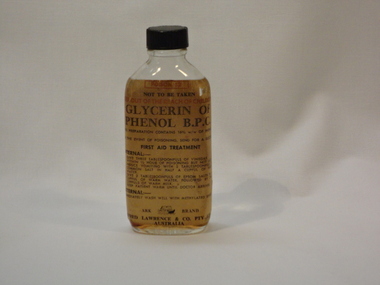 Glycerine of Phenol B.P.C, Alfred Lawrence & Co. Pty Ltd; Ark Brand, Medicines, 20th Century