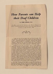 Pamphlet, How Parents can help their deaf children, 1960