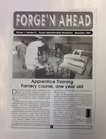 Newsletter, Forge'n ahead. Vol 1. Number 2. Farrier apprenticeship newsletter December 1977, 1997