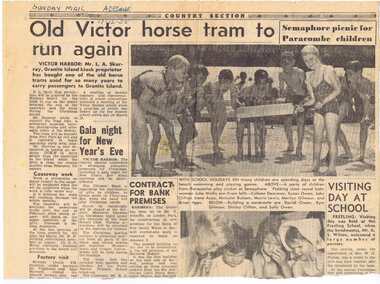 Newspaper, Sunday Mail - Adelaide, "Old Victor Horse tram to run again", Dec. 1955