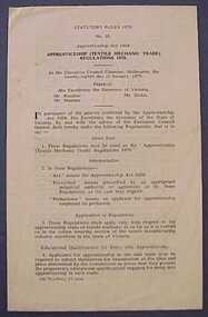 Extract, Apprenticeship (Textile Mechanic Trade) Regulations 1970
