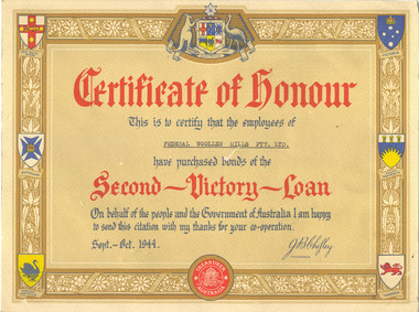 Certificate, Certificate of Honour - Second Victory Loan