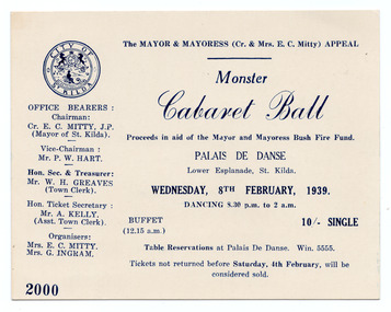Ephemera - Ticket, Monster Cabaret Ball, 1939