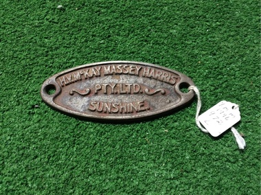 Brass Nameplate, H V McKay Sunshine, HMV McKay Massey Harris P/L, 1800's
