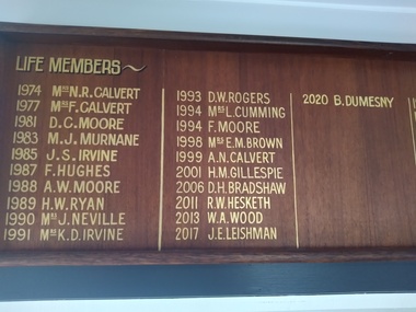 Plaque - Life Member and Club Champion Honour Board