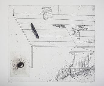 Print (etching and photo polymer): Imants TILLERS (b.1967 Syd., AUS) in posthumous collaboration with George BALDESSIN (b.1939 Treviso ITA – d.1978 Melb., AUS), Imants Tillers, 'Unsaid + Nameless' from the 'Baldessin & Friends' commemorative folio, 1976; completed 2016