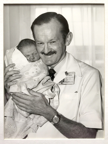 Stuart Williamson, Charge Nurse, with baby - Midwifery Training 1984 to 1985, first male midwife, Ballarat Base Hospital