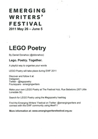 Emerging Writers' Festival Flyer, Lego Poetry