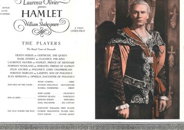 Theatre program, Hamlet (film) screened at the Athenaeum Theatre in 1948