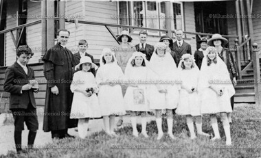 Photograph - Black & white photograph, Confirmation Group outside Catholic Presbytery Diamond Creek