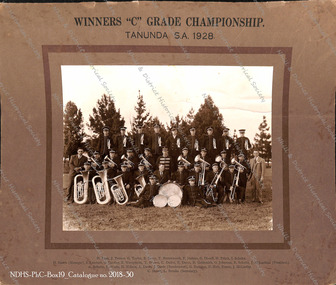 Photograph - Photograph of Nhill Brass Band, 1928 Tanunda S.A.  "C' Grade Band Competition winners, 25 October 1928