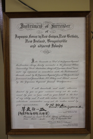 Framed  Document, Instrument of Surrender of Japanese Forces