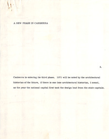 Document - Manuscript, Robin Boyd, A New Phase in Canberra, 1971