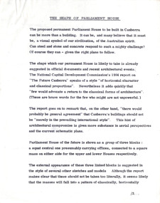 Document - Manuscript, Robin Boyd, The Shape of Parliament House, 1964