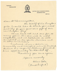 Letter, Helen Cole, 1952