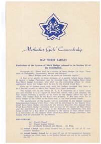 Pamphlet - Methdoist Girls' Comradeship, Rays' Merit Badges