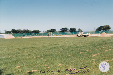 Grassed area with improvement works in background