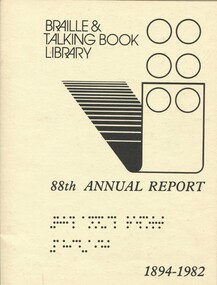 Stylised V in black lines and six dots above it with printed Braille on cover