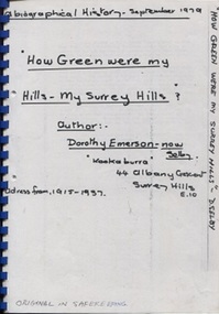 Book, Dorothy Selby (nee Emerson), How green were my hills - my Surrey Hills, September 1979