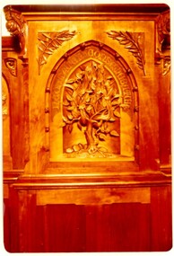 Photograph, John Kendrick Blogg carving, pulpit of St Stephen's Presbyterian Church, Surrey Hills