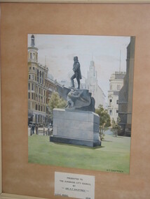 Painting - Gouache on paper, H T Shuffey, Statue of Matthew Flinders, 1958