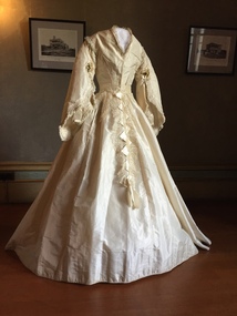 White Silk Wedding Dress, circa 1869