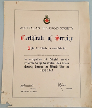 Australian Red Cross: Certificate of Service 1939-45