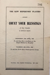 Programme - Theatre Programme, Count Your Blessings / The Kew Repertory Players, 1953