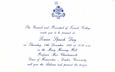 Invitation, Senior Speech Day, 1980