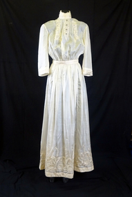 Cream silk wedding dress belonging to Mary Schwerkolt (front)