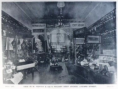 Postcard - Card Box Photographs, View in W. Porter & Co.'s Railway Boot Arcade, Lydiard Street.  Ballarat