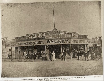 Postcard - Card Box Photographs, Establishment of WM Gray, Corner of Peel and Wills Street.  Ballarat