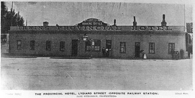 Postcard - Card Box Photographs, The Provincial Hotel, Lydiard Street Opposite Railway Station.  Ballarat