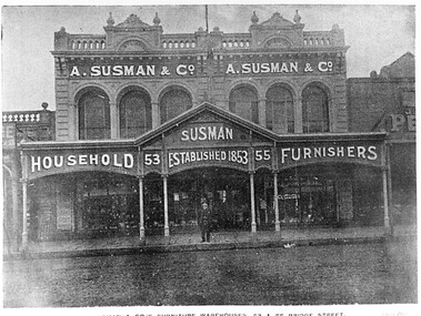 Postcard - Card Box Photographs, A. Susman & Co, Furniture Warehouses, 53 & 55 Bridge Street.  Ballarat