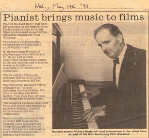Newspaper Article, Pianist brings music to films