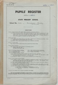 Document - School Records, C.H. Rixon, Government Printer, Pupils' Register. State Primary School. School No. 522, Rutherglen