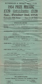 Programme, Rutherglen "Sun" Print, Rutherglen & District Rifle Club 1954 Prize Meeting, 1954 (Exact)