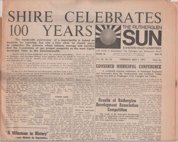 Newspaper, Rutherglen Sun and Chiltern Valley Advertiser. Vol. 88. No. 26. Thursday, July 1, 1971, 1/07/1971