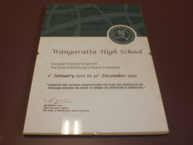 WHS Framed Certificate, 2011